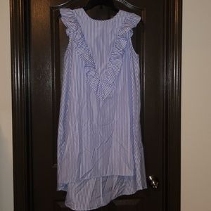 SHEIN Zip Back Ruffle Yoke Striped Dress